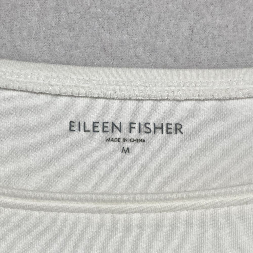 EILEEN FISHER Top M Cotton Interlock Jersey Boat Neck 3/4 Sleeve White - Picture 5 of 12